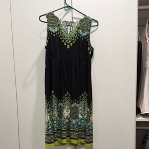 Apt. 9 Black and Green Patterned Midi Dress